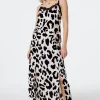 Women Scamp & Dude Ivory with Neutral and Black Mega Shadow Leopard Split Front Skirt
