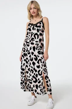 Women Scamp & Dude Ivory with Neutral and Black Mega Shadow Leopard Split Front Skirt