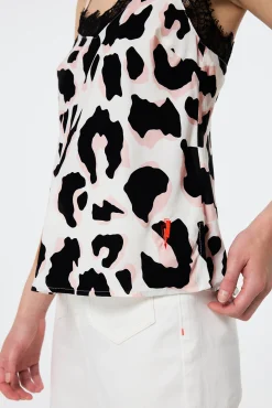 Women Scamp & Dude Ivory with Neutral and Black Mega Shadow Leopard Lace Trim Cami Top