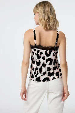 Women Scamp & Dude Ivory with Neutral and Black Mega Shadow Leopard Lace Trim Cami Top