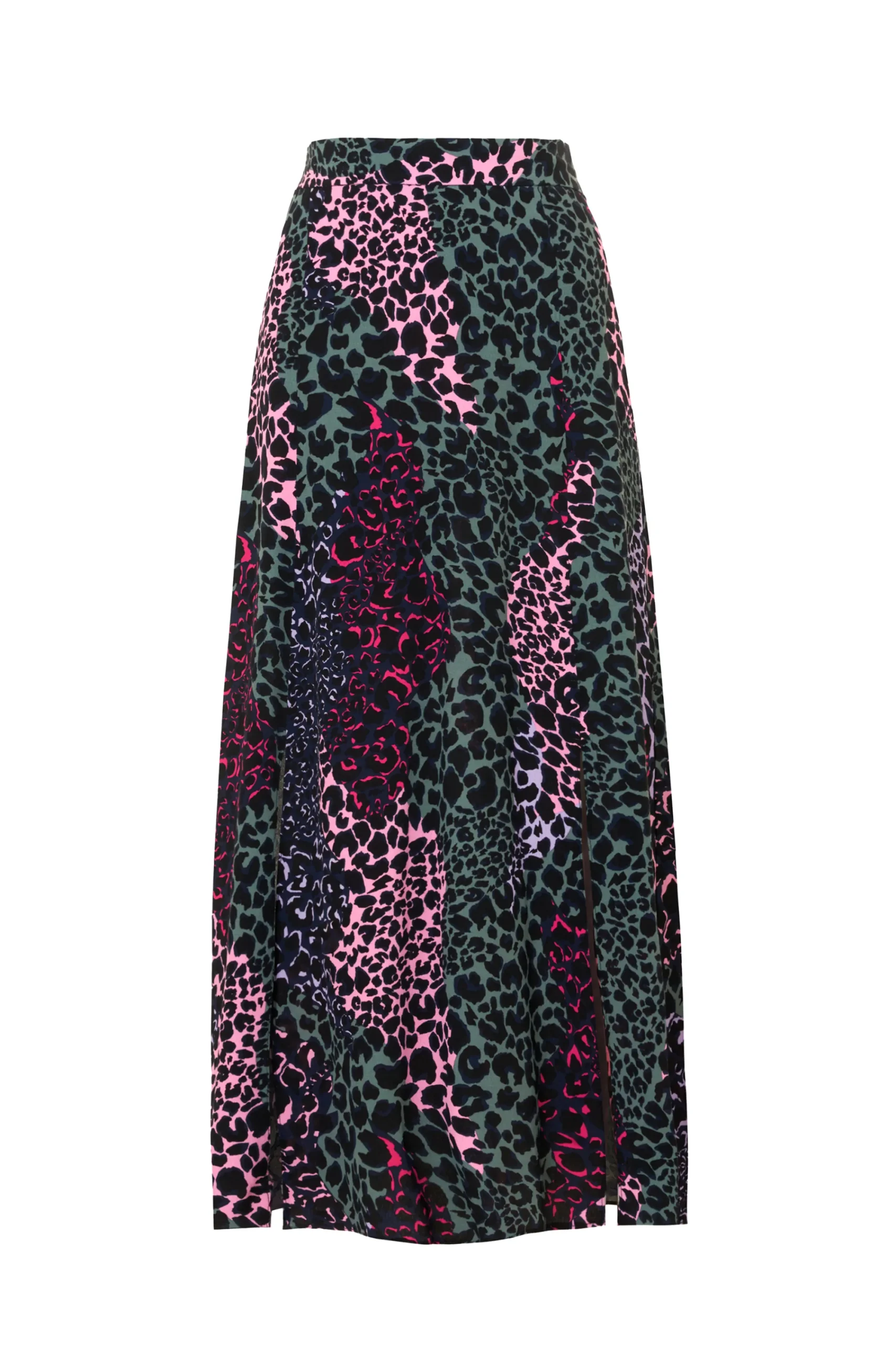 Women Scamp & Dude Khaki and Pink Spliced Leopard Split Front Skirt