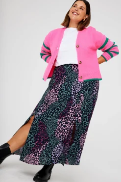 Women Scamp & Dude Khaki and Pink Spliced Leopard Split Front Skirt