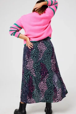 Women Scamp & Dude Khaki and Pink Spliced Leopard Split Front Skirt