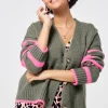 Women Scamp & Dude Khaki and Pink Stripe Cardigan