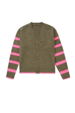 Women Scamp & Dude Khaki and Pink Stripe Cardigan