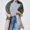 Women Scamp & Dude Khaki and Taupe Colour Block Faux Fur Scarf