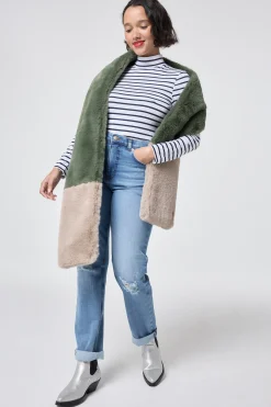 Women Scamp & Dude Khaki and Taupe Colour Block Faux Fur Scarf