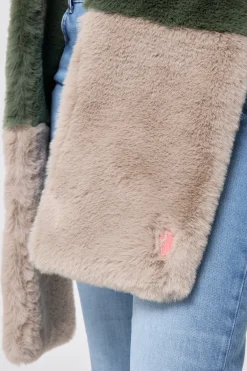 Women Scamp & Dude Khaki and Taupe Colour Block Faux Fur Scarf