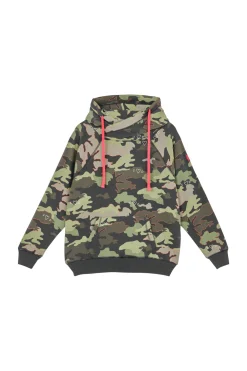 Women Scamp & Dude Khaki Camo Print Cowl Neck Hoodie