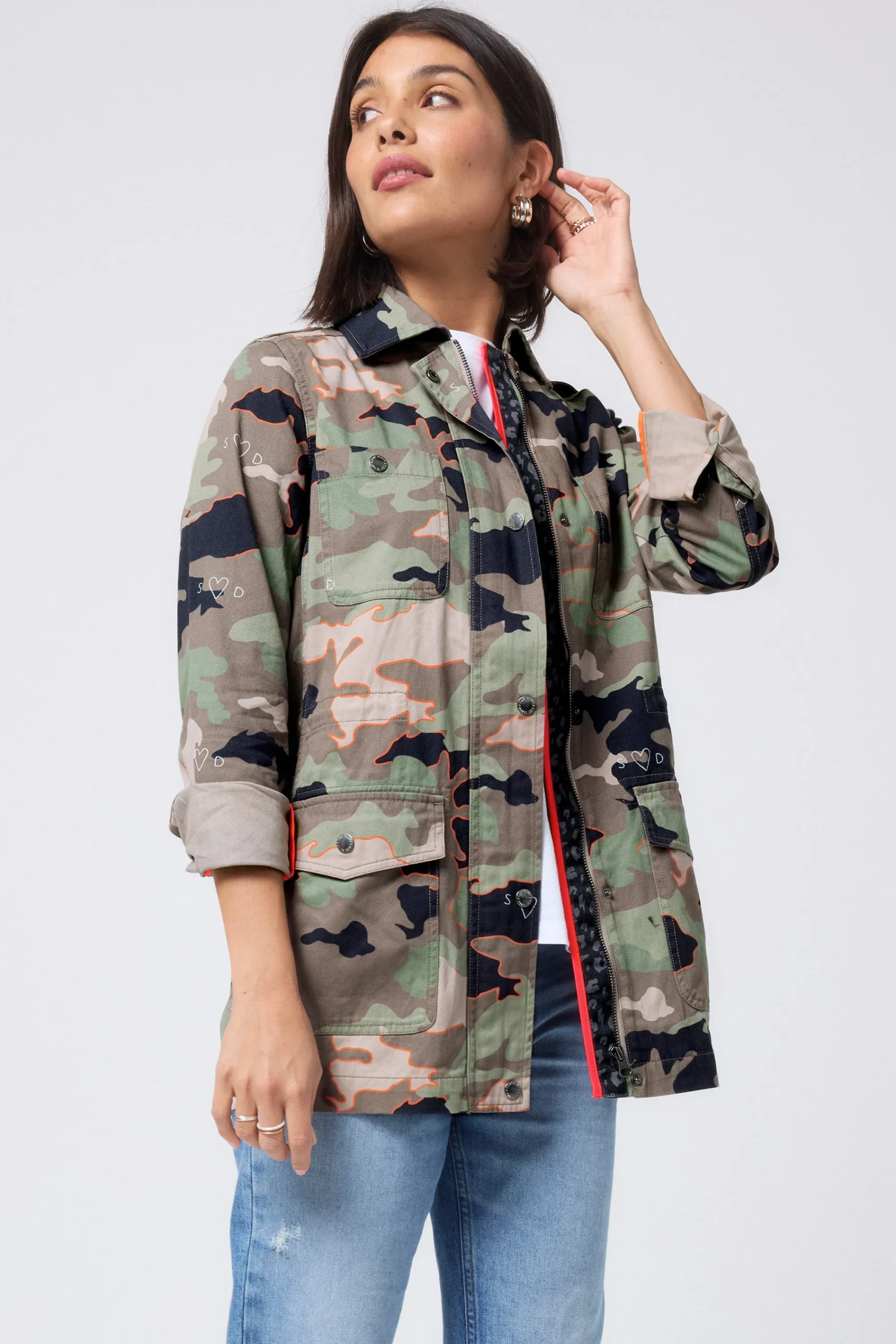 Women Scamp & Dude Khaki Camo Print Organic Cotton Utility Jacket