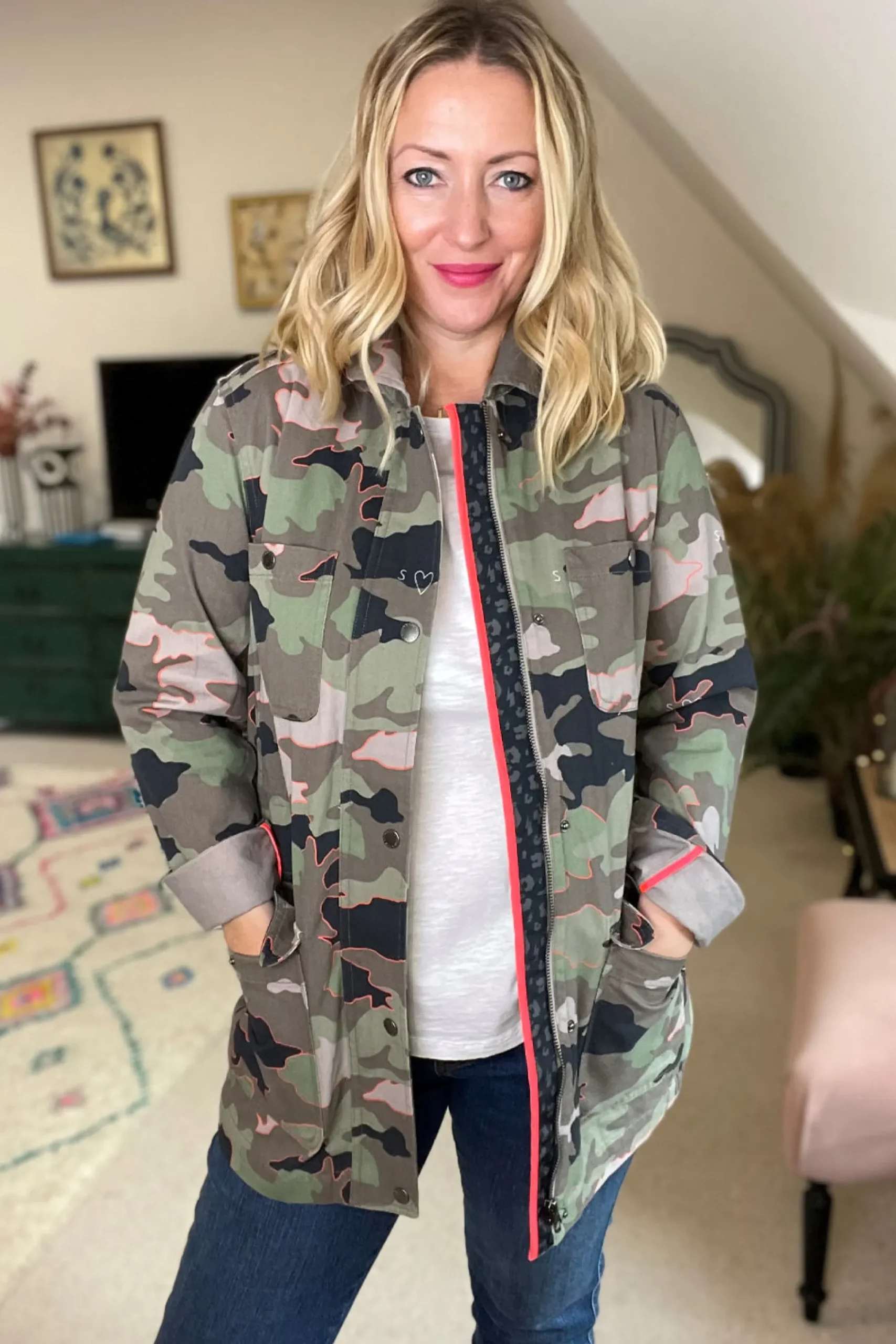 Women Scamp & Dude Khaki Camo Print Organic Cotton Utility Jacket