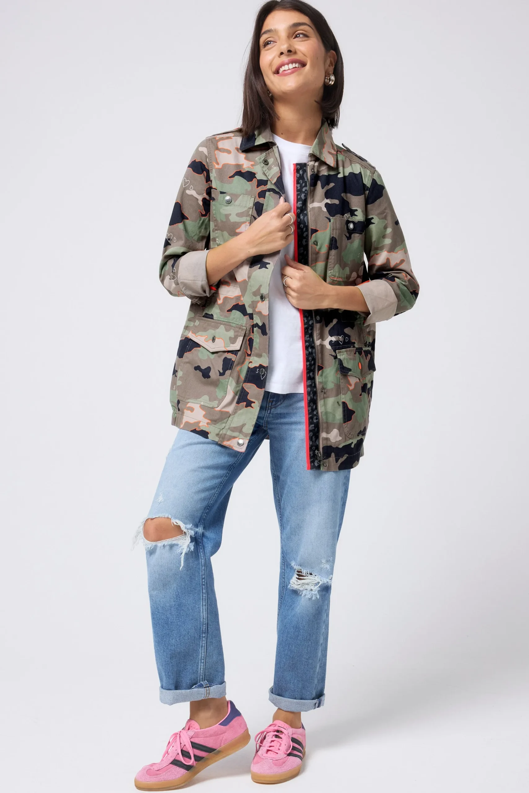 Women Scamp & Dude Khaki Camo Print Organic Cotton Utility Jacket