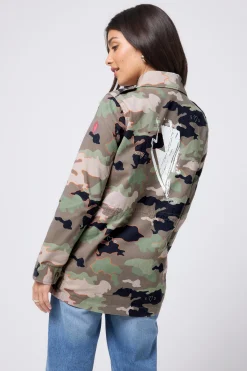 Women Scamp & Dude Khaki Camo Print Organic Cotton Utility Jacket