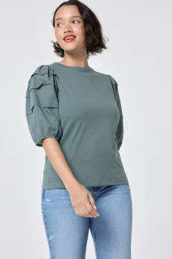 Women Scamp & Dude Khaki Pintuck Sleeve T-Shirt