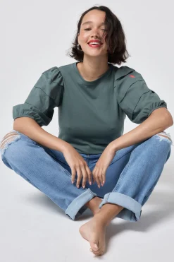 Women Scamp & Dude Khaki Pintuck Sleeve T-Shirt