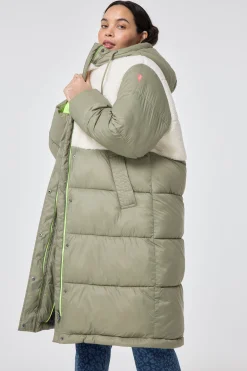 Women Scamp & Dude Khaki Quilted with Borg Longline Puffer Coat