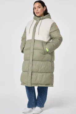 Women Scamp & Dude Khaki Quilted with Borg Longline Puffer Coat