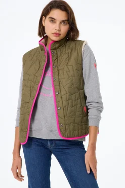 Women Scamp & Dude Khaki Reversible Quilted Lightning Bolt with Borg Gilet