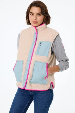 Women Scamp & Dude Khaki Reversible Quilted Lightning Bolt with Borg Gilet