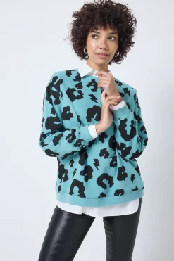 Women Scamp & Dude Khaki with Black Leopard Oversized Sweatshirt