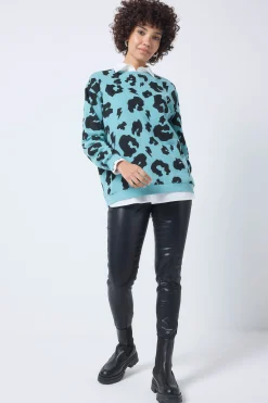 Women Scamp & Dude Khaki with Black Leopard Oversized Sweatshirt