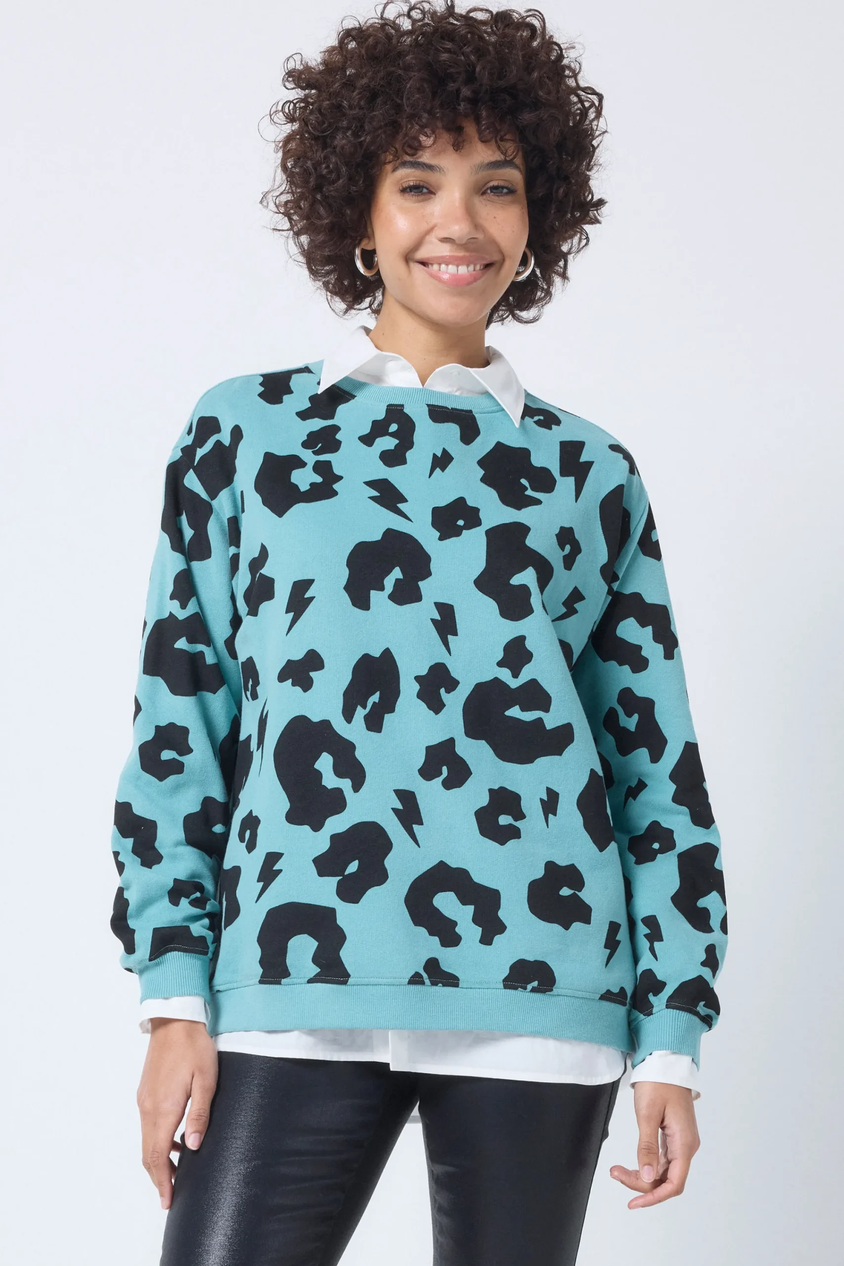 Women Scamp & Dude Khaki with Black Leopard Oversized Sweatshirt