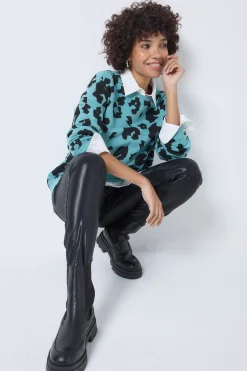 Women Scamp & Dude Khaki with Black Leopard Oversized Sweatshirt