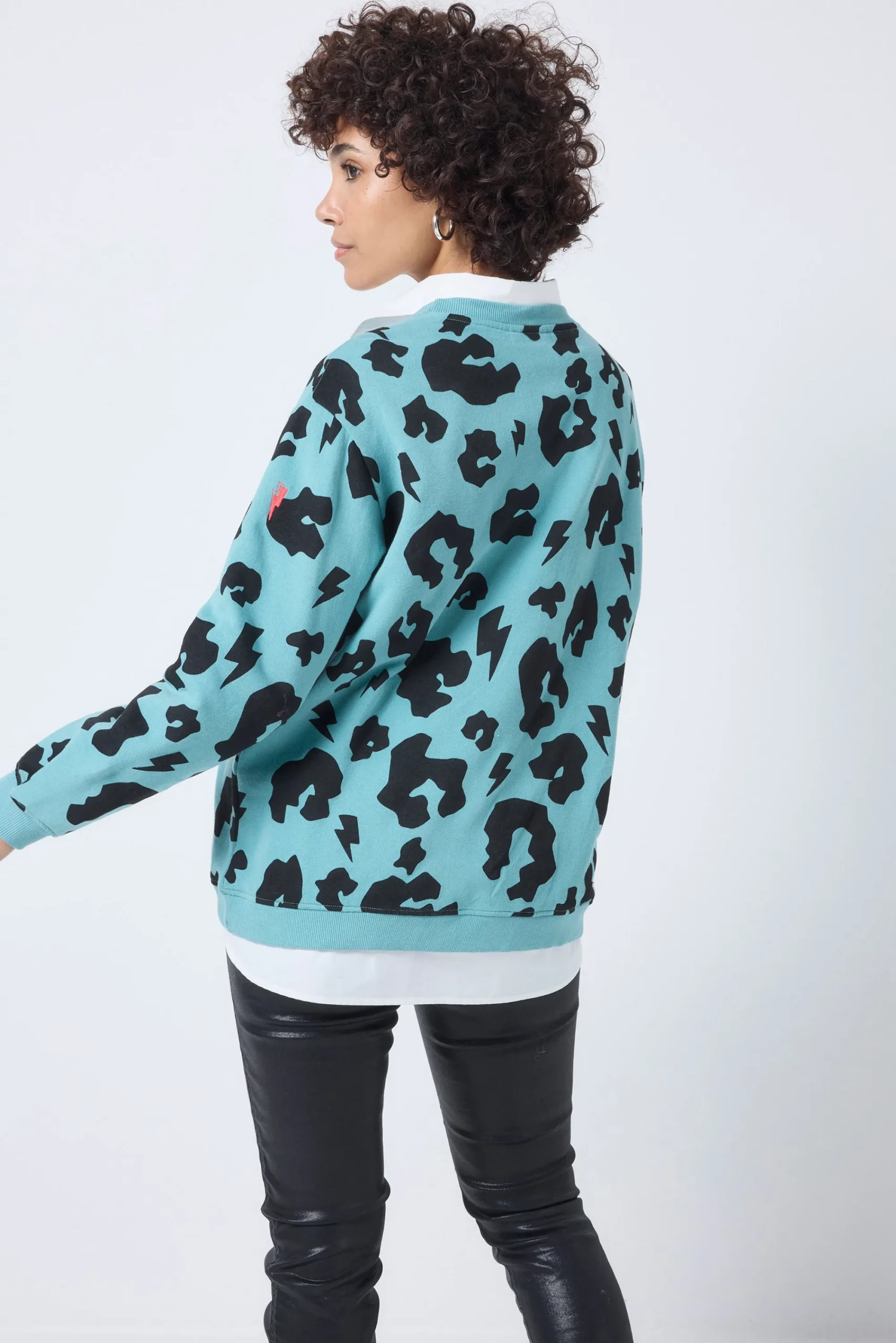 Women Scamp & Dude Khaki with Black Leopard Oversized Sweatshirt