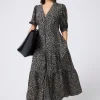 Women Scamp & Dude Khaki with Black Wild Leopard Zip Detail Tiered Midi Dress