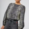 Women Scamp & Dude Khaki with Black Wild Leopard Blouson Sleeve Top