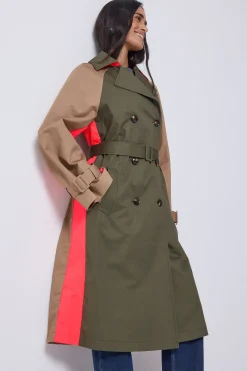 Women Scamp & Dude Khaki with Camel and Coral Colourblock Trench Coat