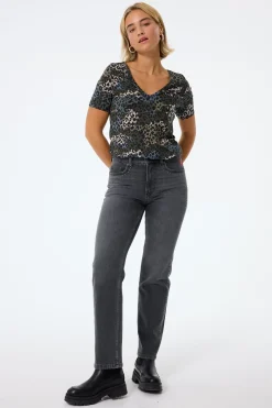 Women Scamp & Dude Khaki with Green Camo Layered Leopard V-Neck T-Shirt