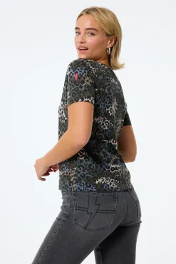 Women Scamp & Dude Khaki with Green Camo Layered Leopard V-Neck T-Shirt