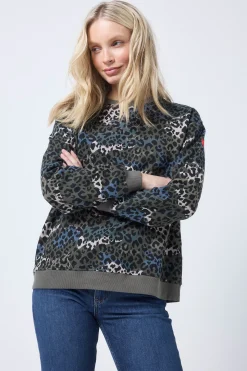 Women Scamp & Dude Khaki with Green Wild Camo Oversized Sweatshirt