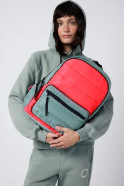 Women Scamp & Dude Khaki with Neon Coral Puffer Backpack
