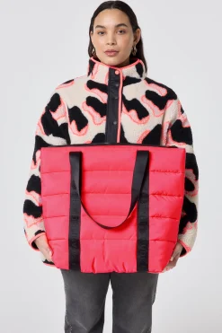 Women Scamp & Dude Khaki with Neon Coral Puffer Tote Bag