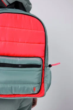 Women Scamp & Dude Khaki with Neon Coral Puffer Backpack