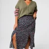 Women Scamp & Dude Khaki with Pink and Black Small Shadow Leopard Split Front Skirt