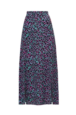 Women Scamp & Dude Khaki with Pink and Black Small Shadow Leopard Split Front Skirt