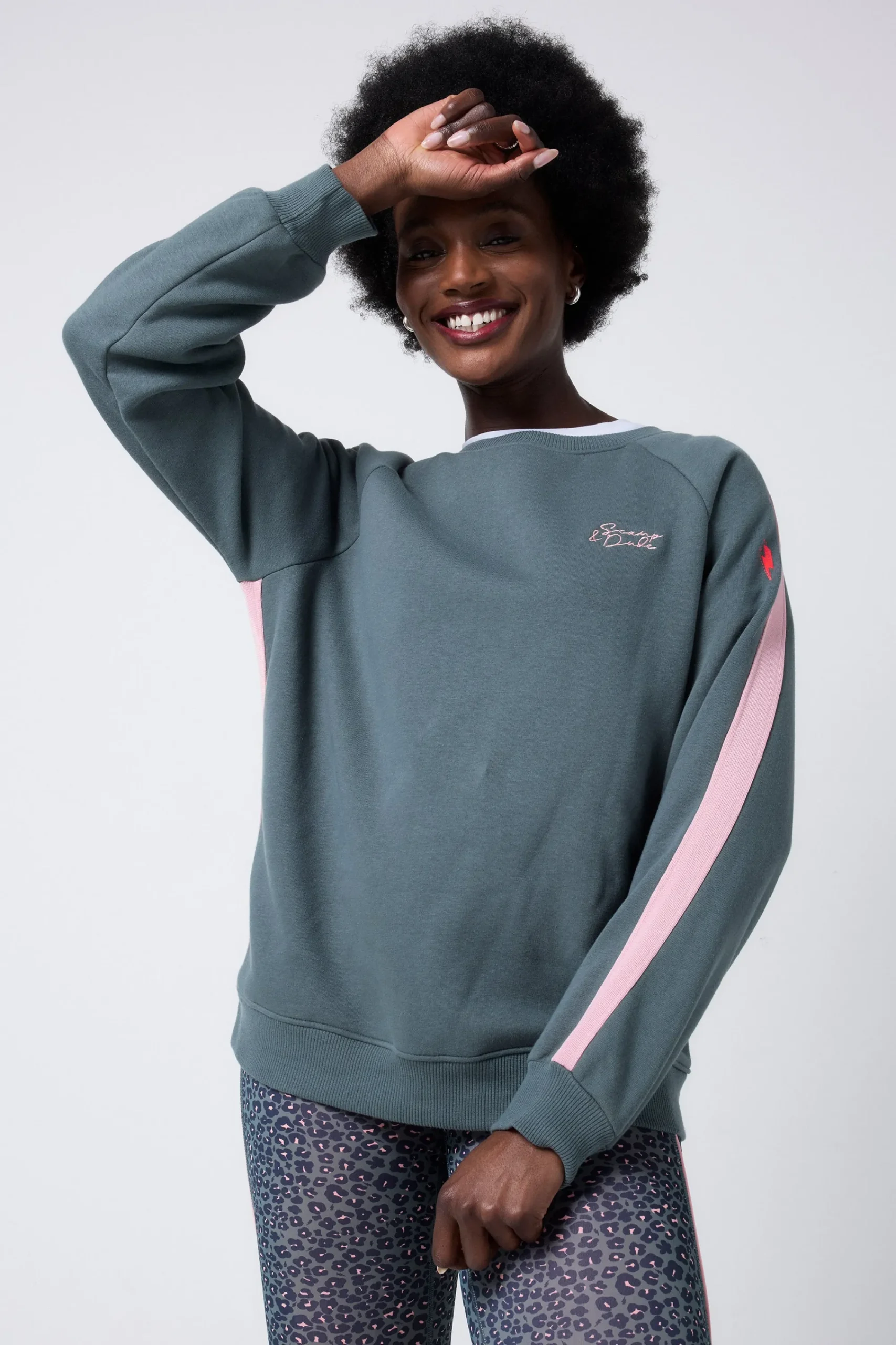 Women Scamp & Dude Khaki with Pink Colourblock Relaxed Sweatshirt