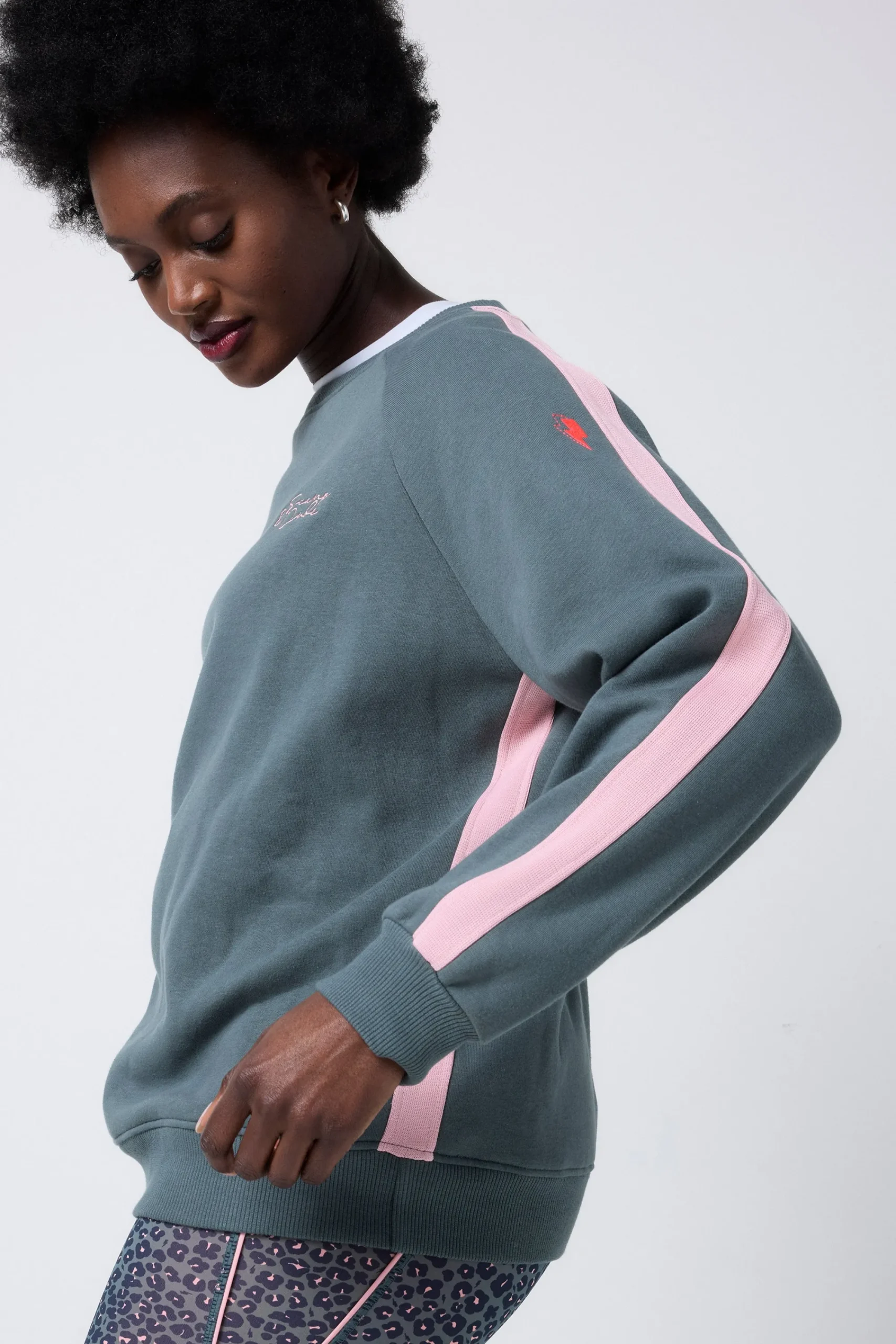 Women Scamp & Dude Khaki with Pink Colourblock Relaxed Sweatshirt