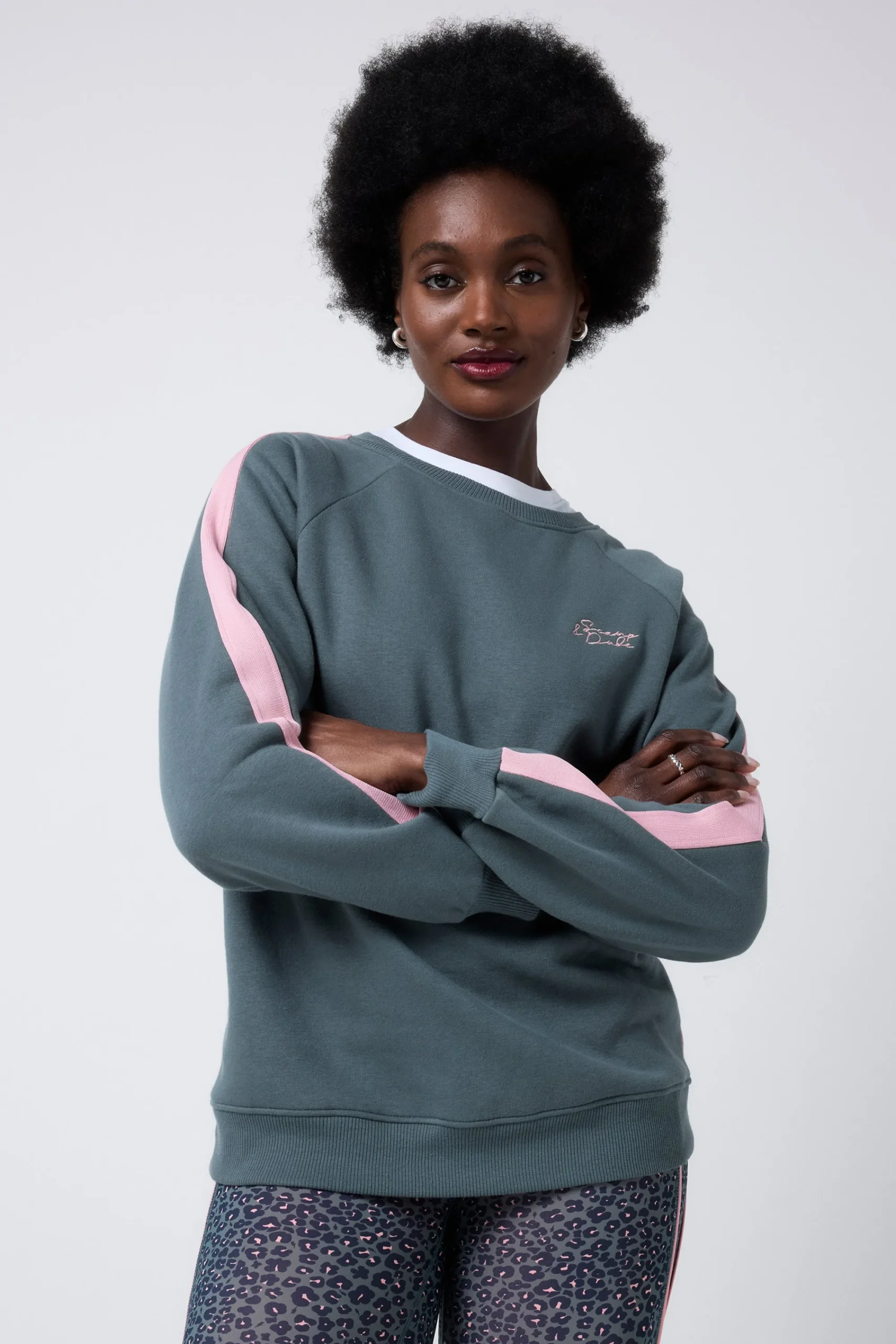 Women Scamp & Dude Khaki with Pink Colourblock Relaxed Sweatshirt
