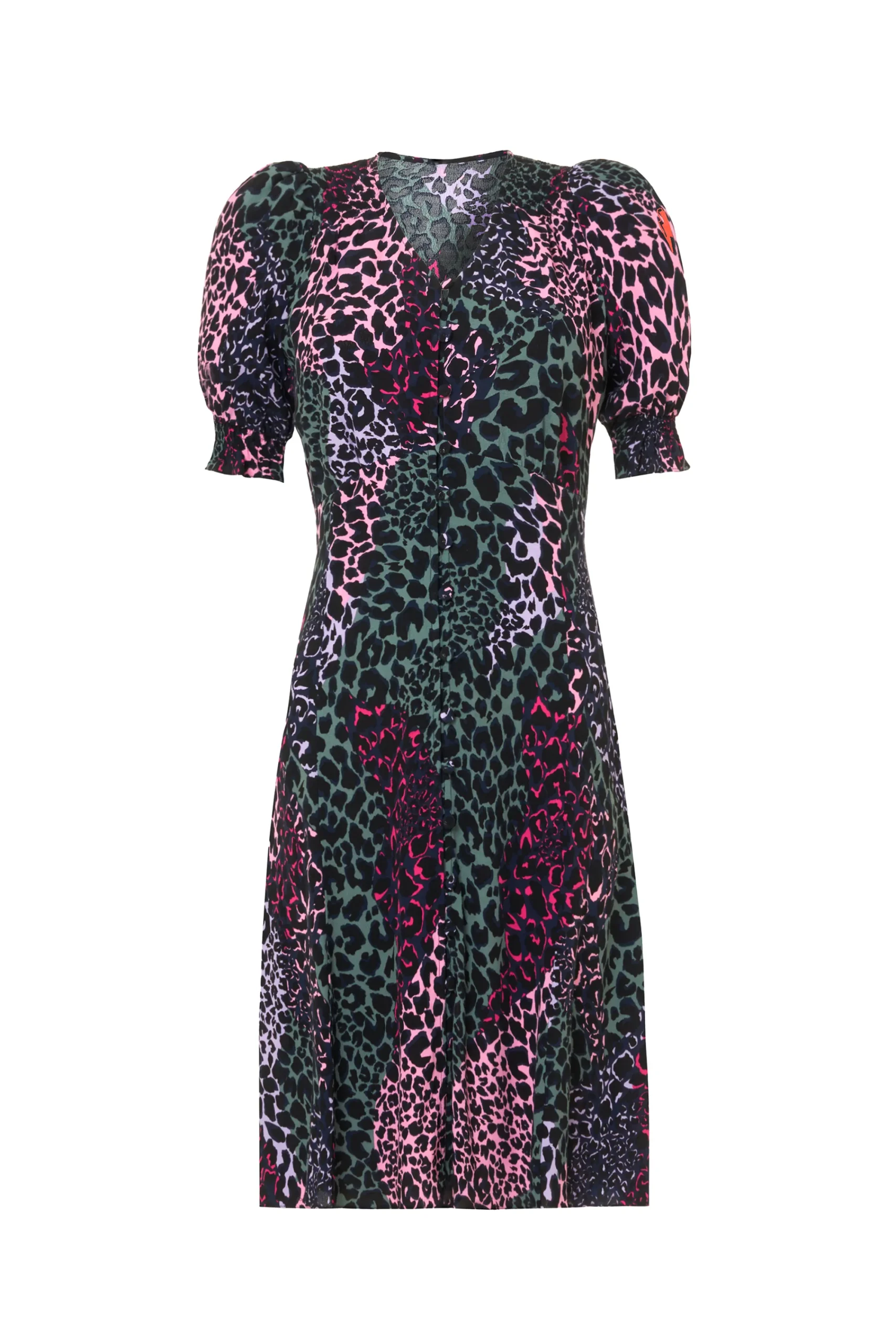 Women Scamp & Dude Khaki with Pink Spliced Leopard Short Tea Dress