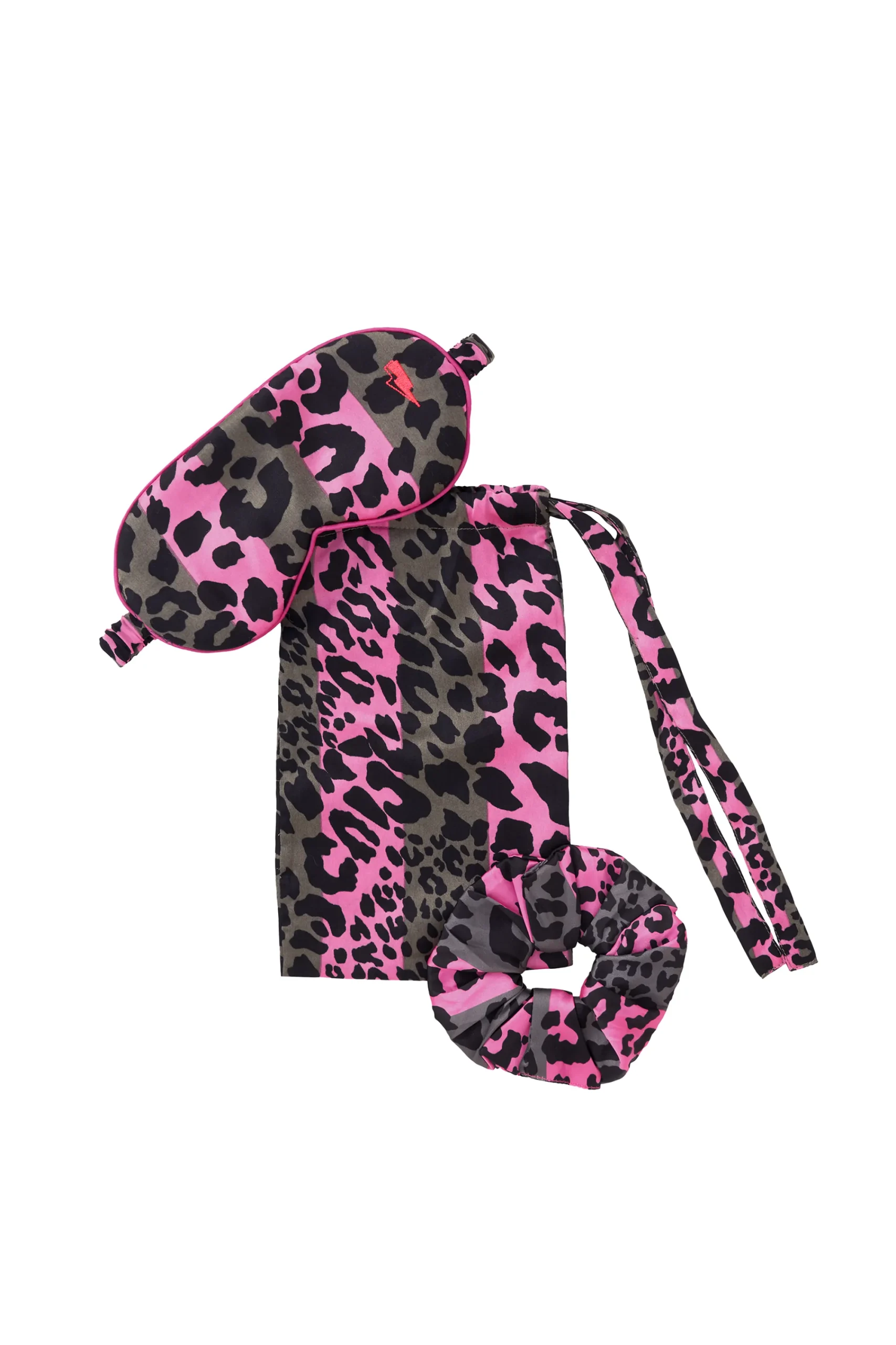 Women Scamp & Dude Khaki with Pink Stripe Leopard Scrunchie and Eye Mask Set