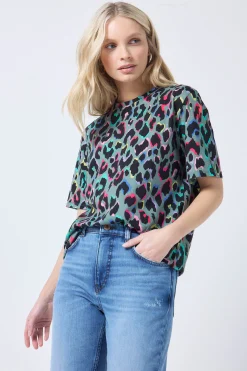 Women Scamp & Dude Khaki with Rainbow Shadow Leopard T-Shirt