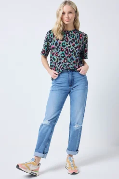 Women Scamp & Dude Khaki with Rainbow Shadow Leopard T-Shirt