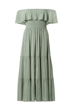 Women Scamp & Dude Khaki with Silver and Gold Lurex Bardot Midi Dress