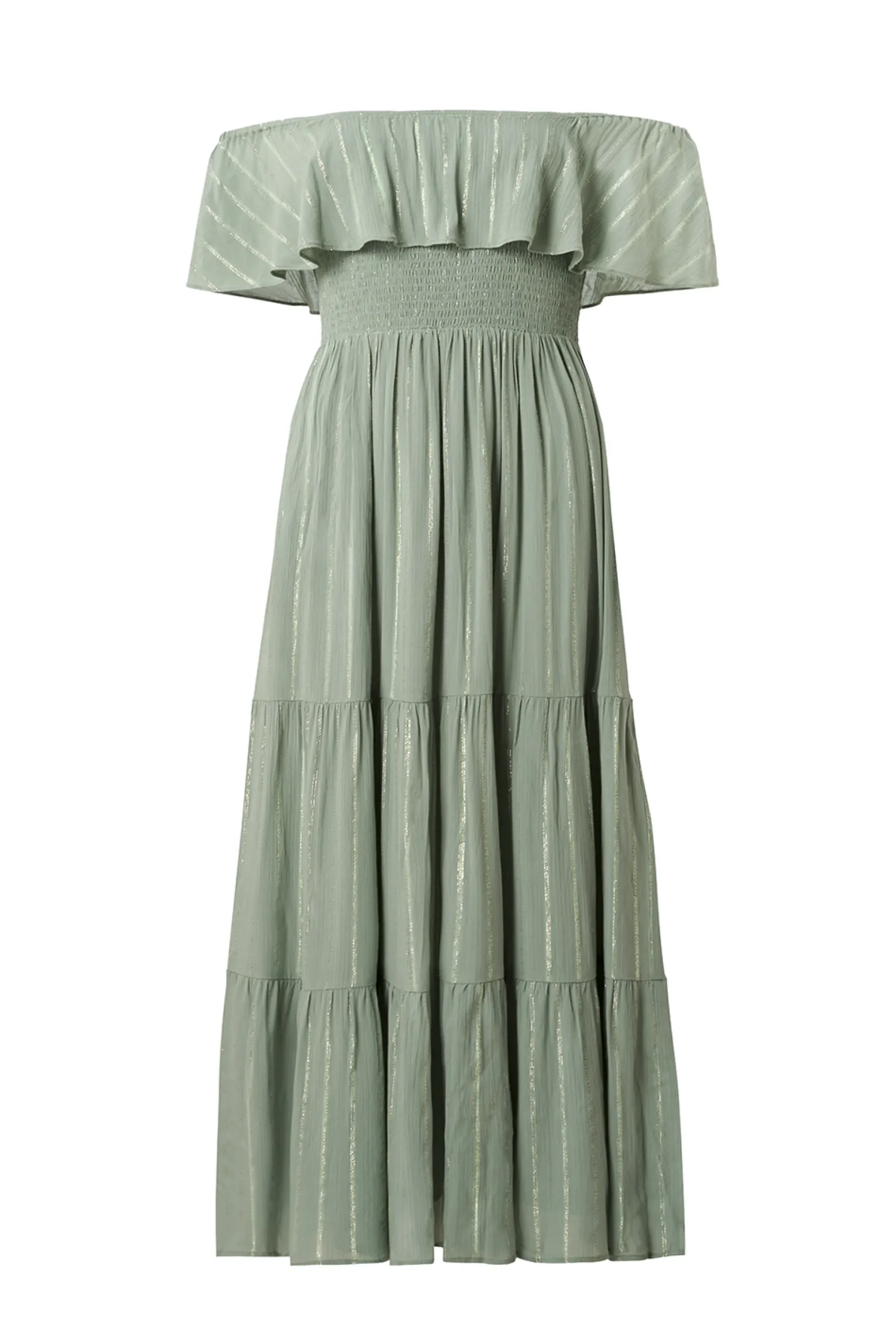 Women Scamp & Dude Khaki with Silver and Gold Lurex Bardot Midi Dress