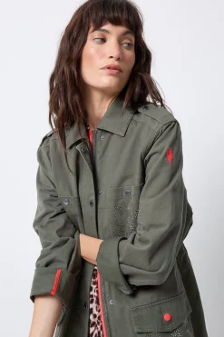 Women Scamp & Dude Khaki with Studded Bolt Utility Jacket
