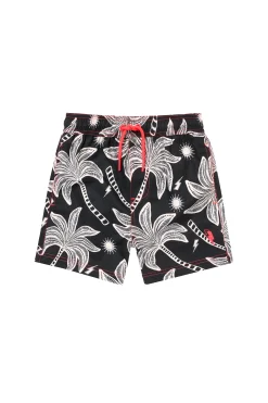 Women Scamp & Dude Kids Black with Off White Palm Spring Swim Shorts